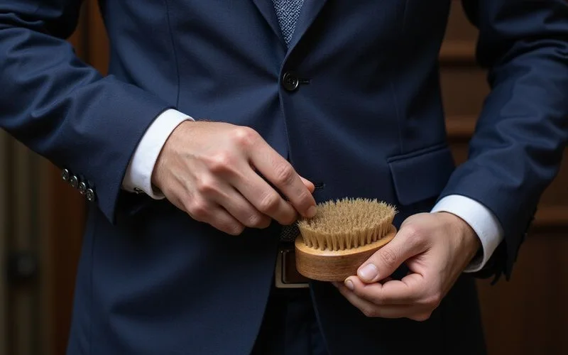 Brushing suit jacket with natural bristle clothes brush