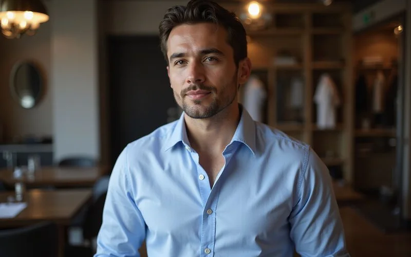 Button down collar dress shirt worn without tie