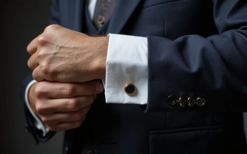 Dress shirt cuff showing proper length beyond suit jacket sleeve
