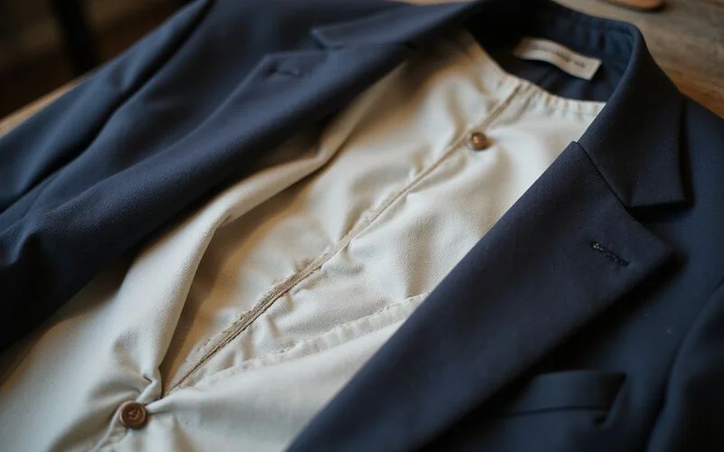 Full canvas suit construction showing chest piece and hand stitching