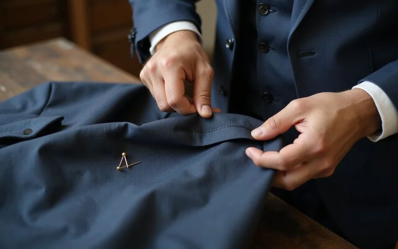 Suit jacket being taken in at side seams