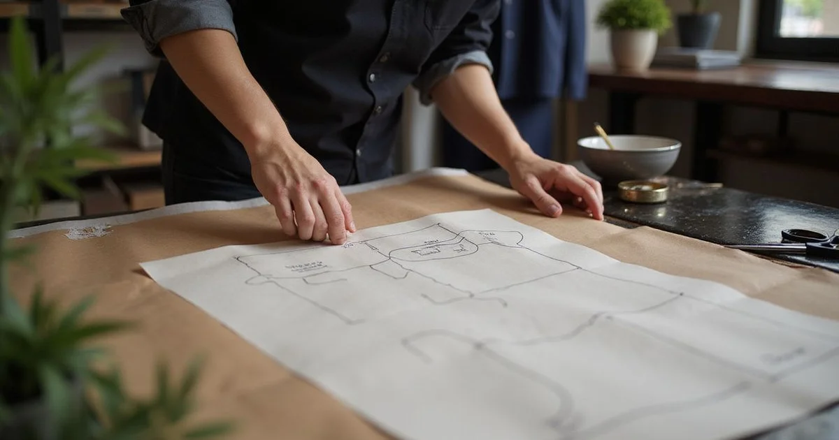 Bespoke paper pattern being drafted by tailor