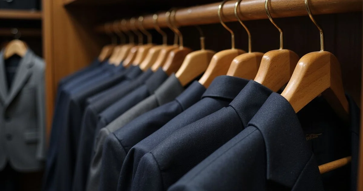 Properly stored bespoke suits on quality hangers