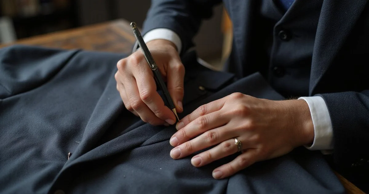 Skilled handwork on bespoke suit jacket
